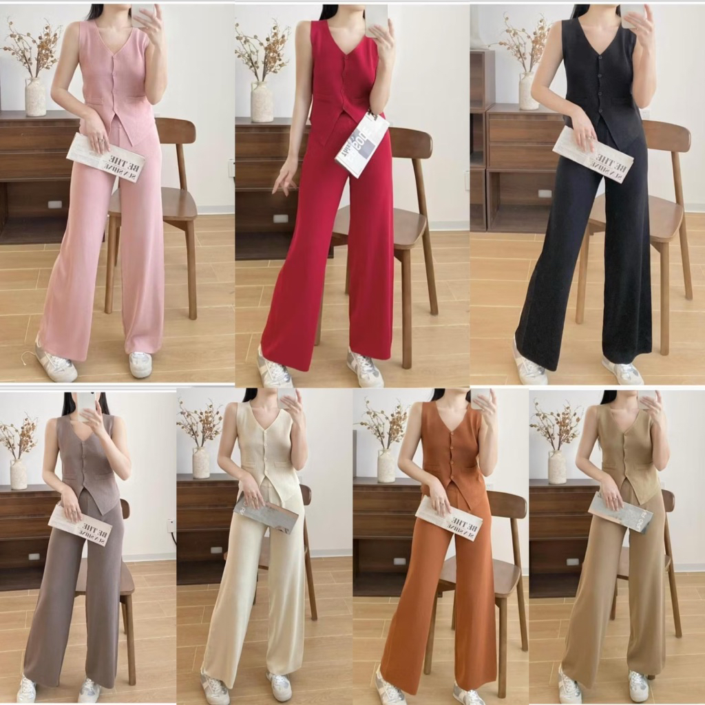 ONESET VEST POLOS KNIT + CULLOTE PANTS / SET VEST KNIT RAJUT MYB090