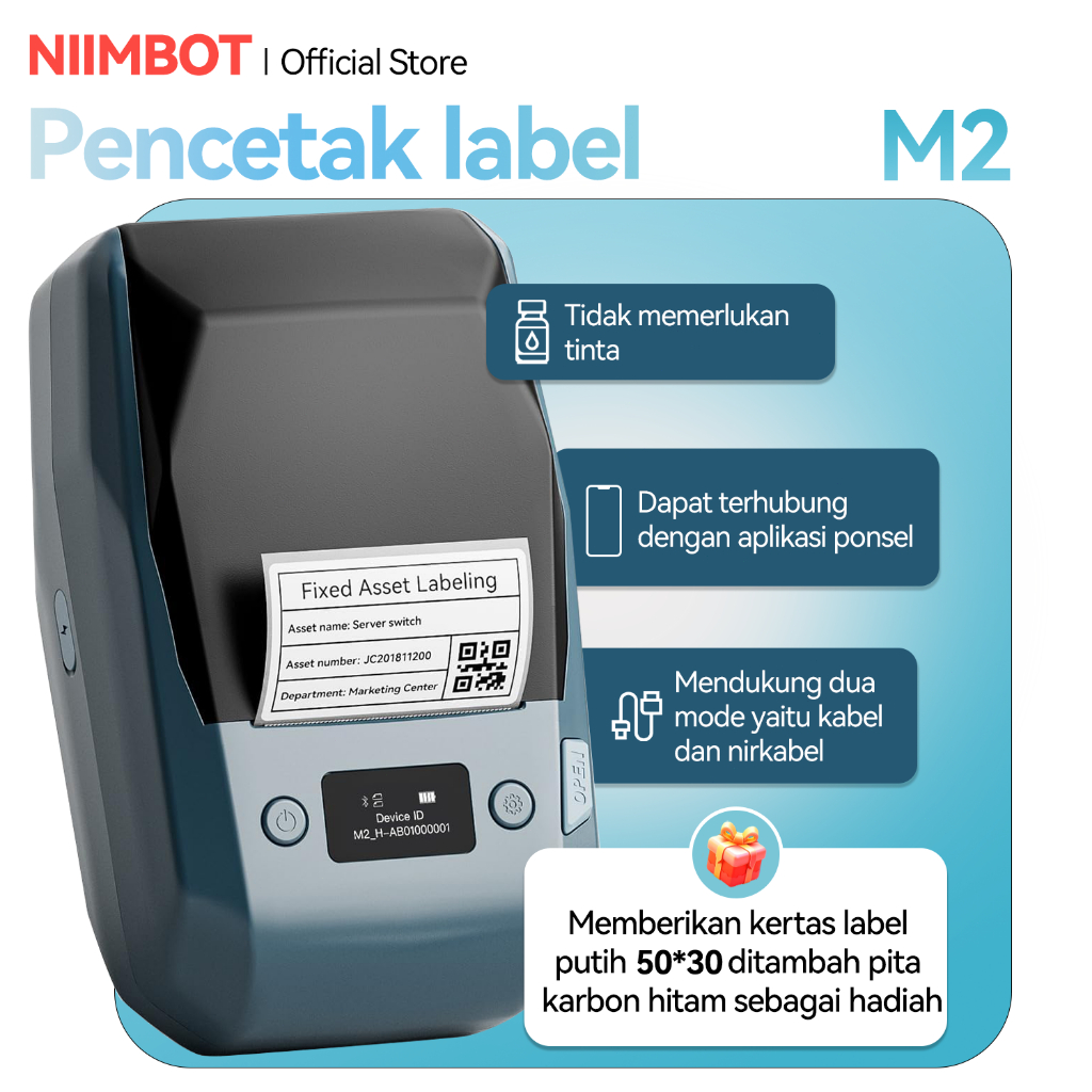 

NIIMBOT M2 Printer Label Karbon, Mesin Cetak Barcode Bluetooth, Printer Resolusi Tinggi untuk Toko