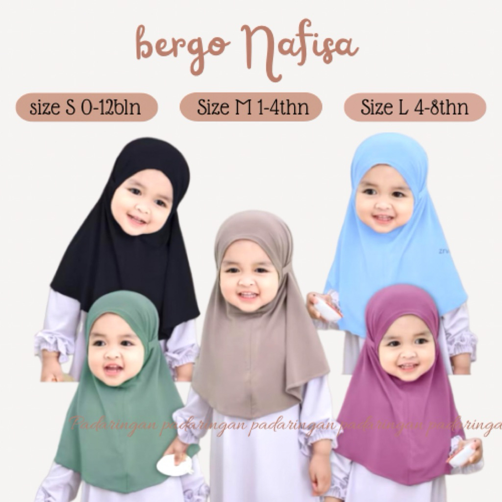 jilbab instan anak bayi  bahan jersey premiun  size 0-8 thn BERGO NAFISA1 0 6 bulan 1 2 3 4 tahun Ke