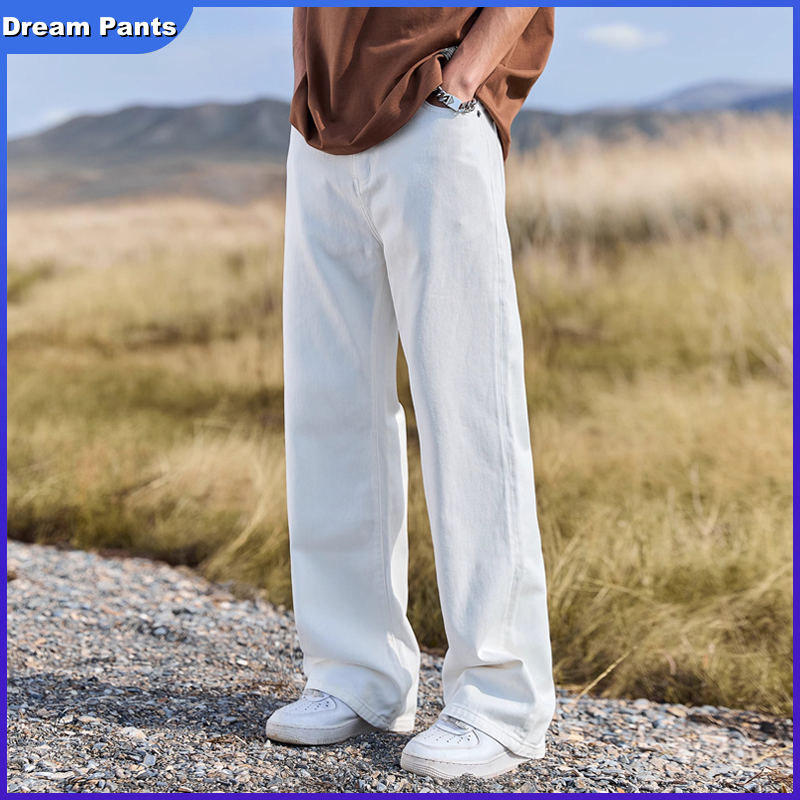 Celana jeans pria oversize celana putih boyfriend jeans cowok Denim straight celana panjang pria