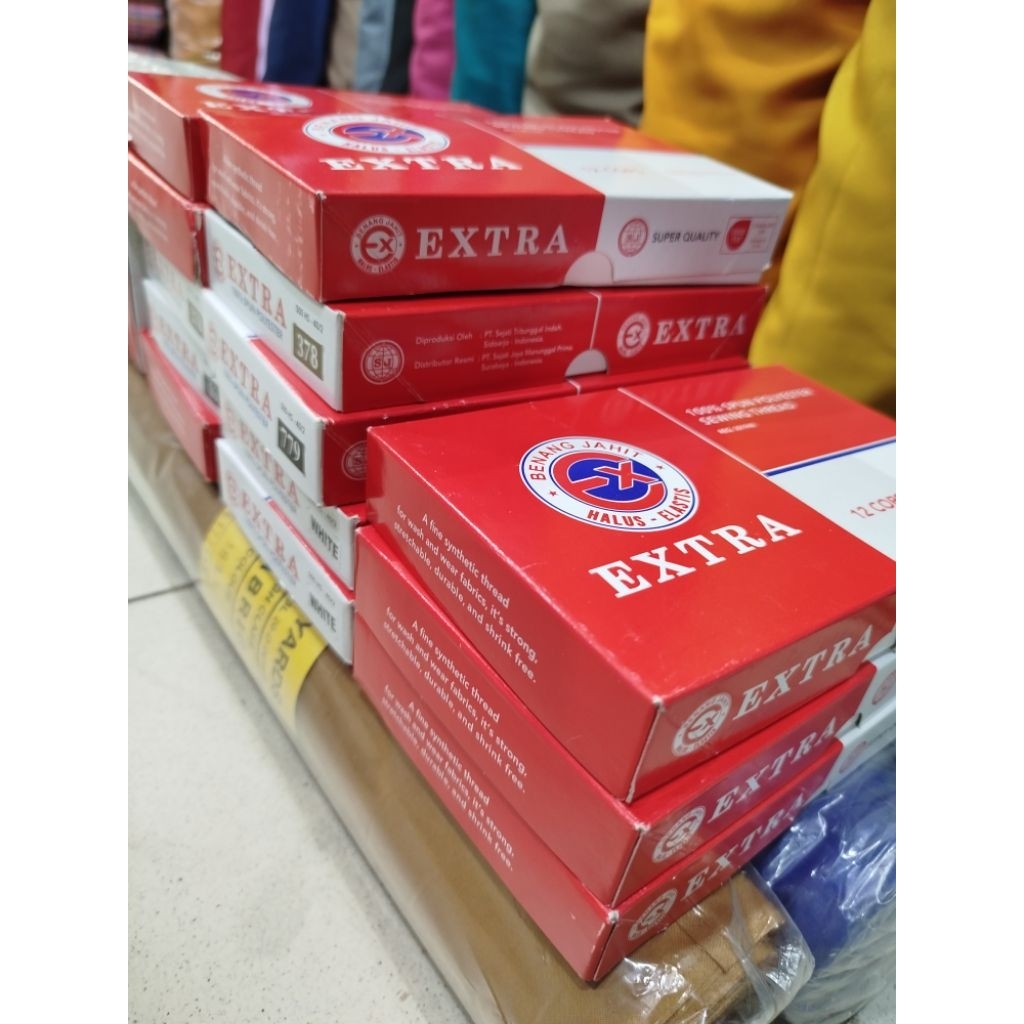 benang jahit extra per kotak 1 lusin 1 warna dan campur warna