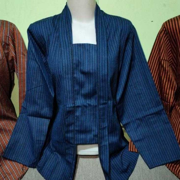 Kebaya Lurik Biru Adat Jawa/Baju Lurik Wanita/Kebaya Jawa Biru navy Merah Maron Hijau Abu Dewasa