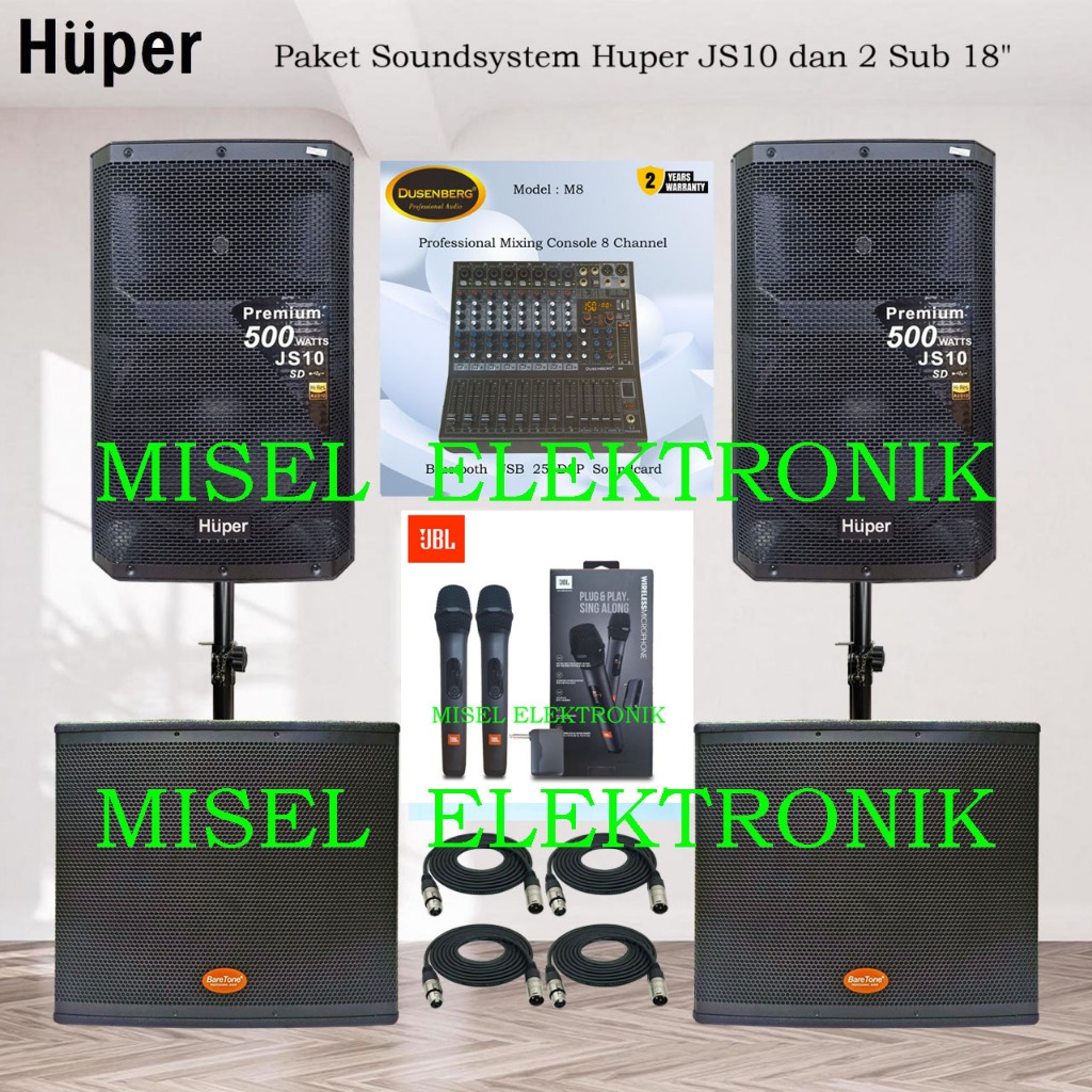 Paket Sound System Speaker aktif 15 Inch Huper JS10 subwoofer Aktif 18 Inch Baretone SW18