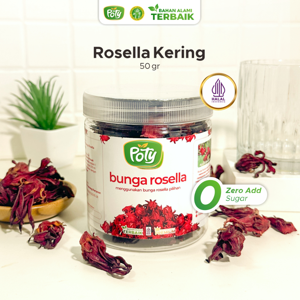 Teh Bunga Rosela Merah Kering Premium Organik Poty