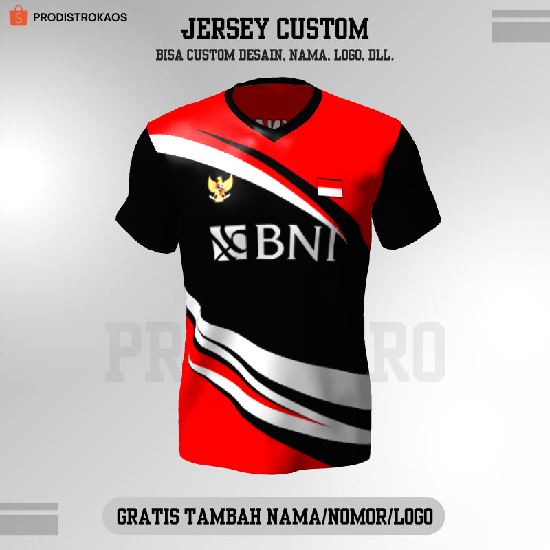 Kaos Jersey Badminton Hitam Merah Putih Motif Abstrak 59