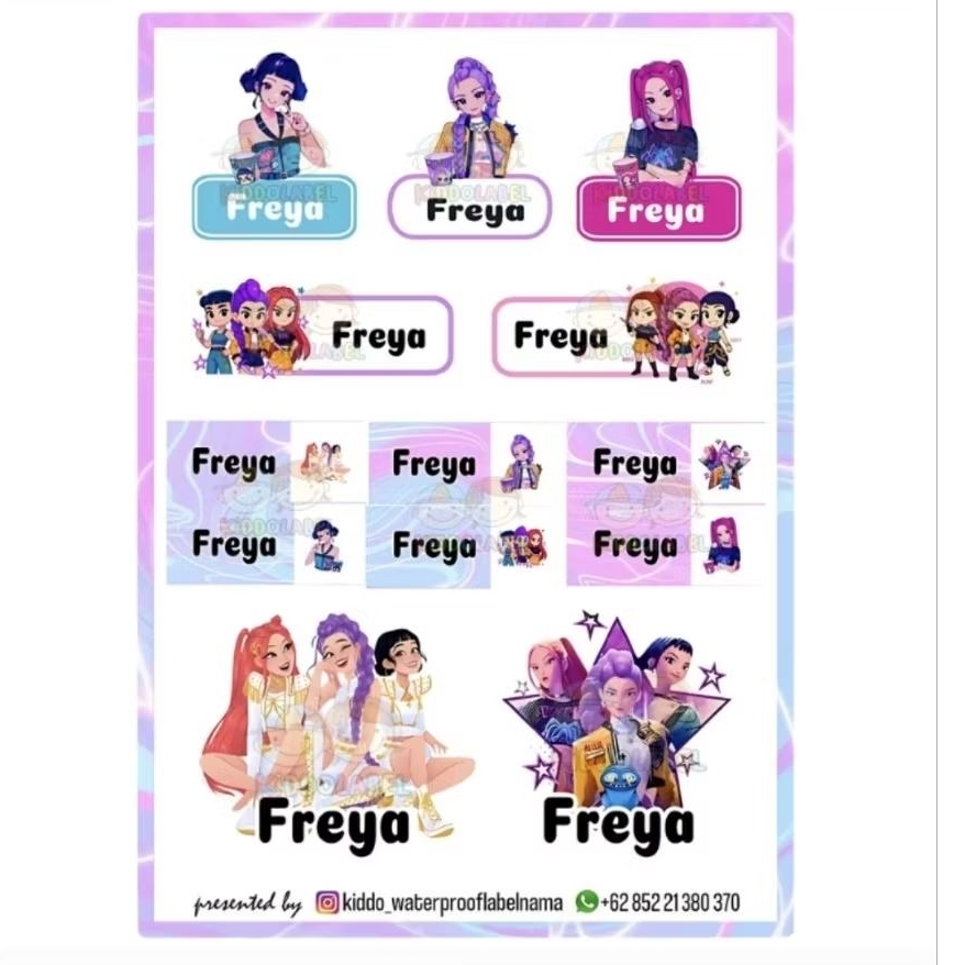 

Stiker Label Nama waterproof Vinyl Custom Karakter demon huntrix
