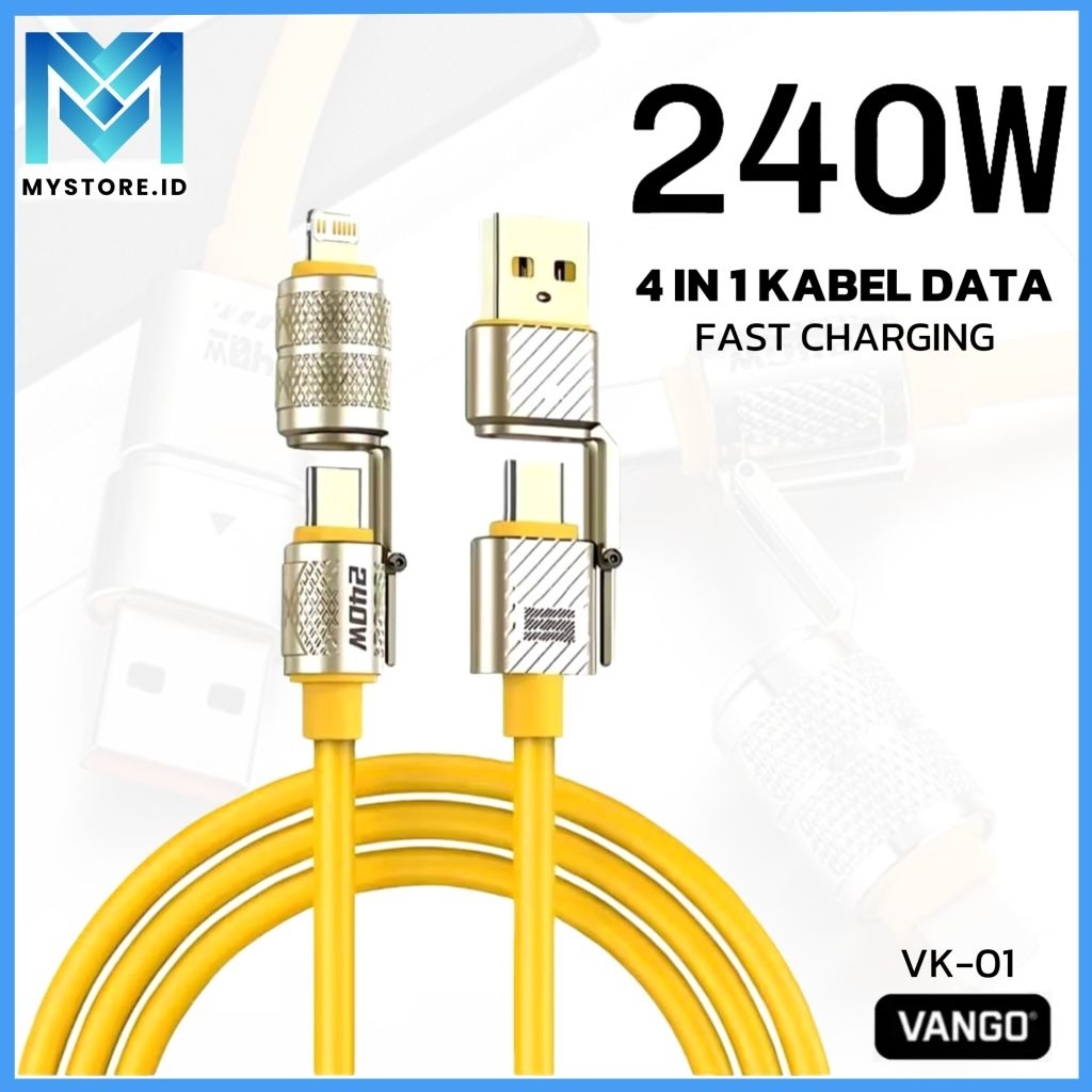 VK01 Kabel Data Charger 4IN1 240Watt Super Fast Charging TYPE C LIGHTNING Cable High Silikon Quality