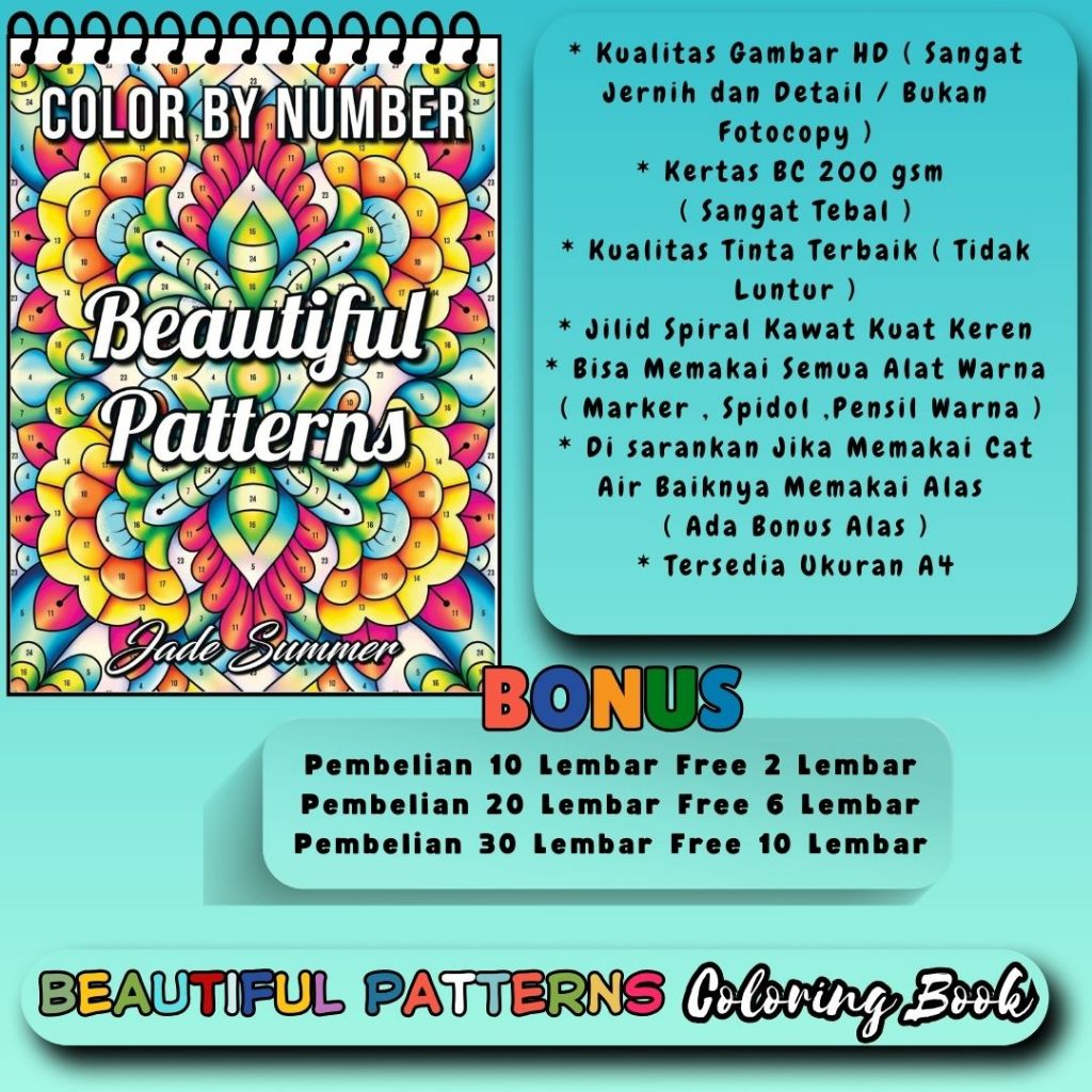 

Color By Number Beautiful Patterns Buku Mewarnai Tema Terbaru Keren Kertas Tebal 200 gsm Coloring Book Gambar HD Jelas Jernih