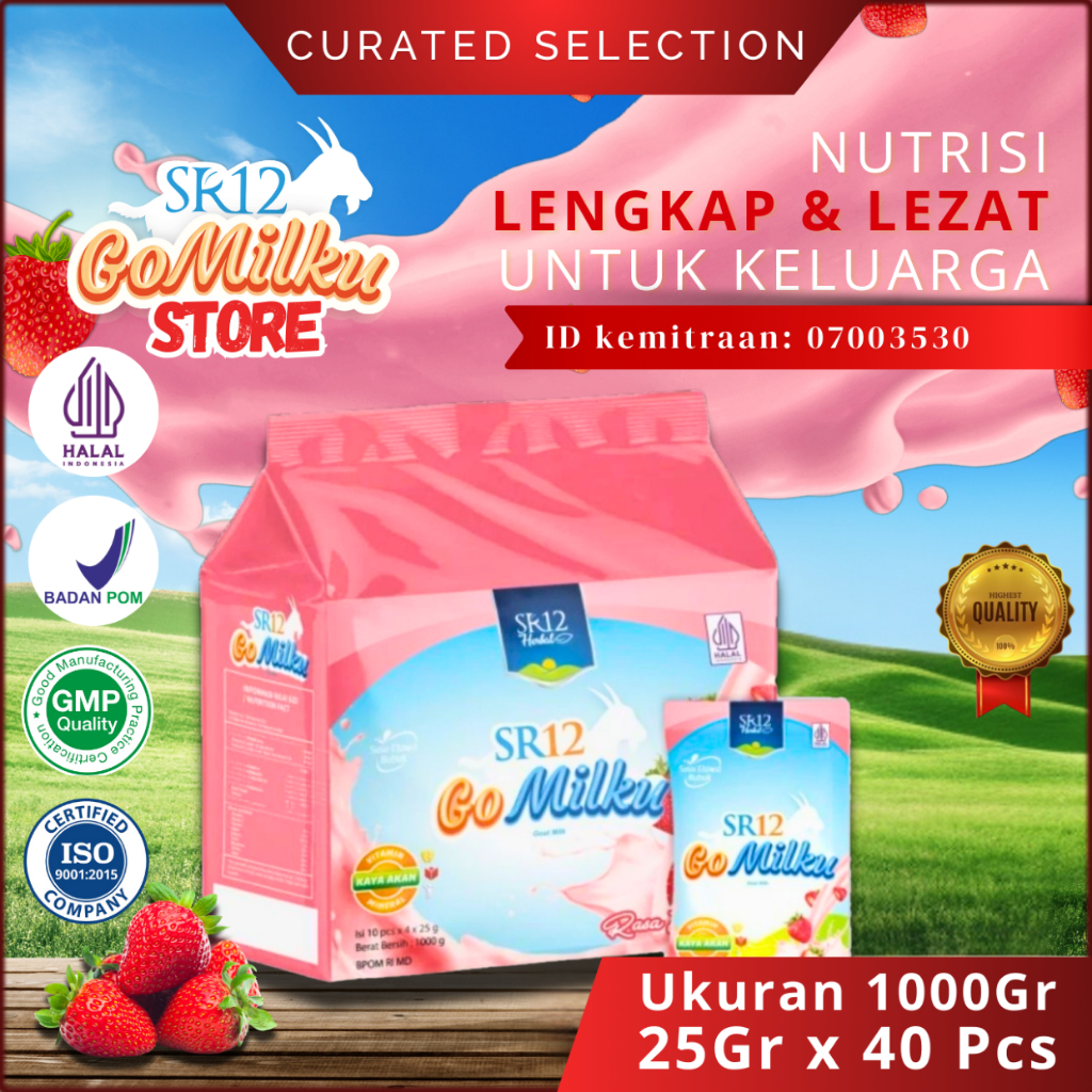 

Gomilku SR12 Sachet Susu Kambing Etawa Stroberi Premium Hemat - BPOM 1000gr