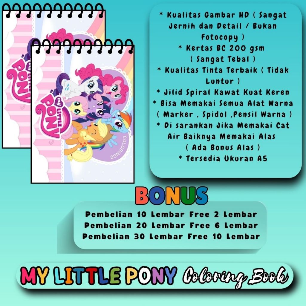 

MY LITTLE PONY Coloring Book Tema Buku Mewarnai Gambar Bagus Jelas Jernih Sudah HD Kertas 200 gsm Sangat Tebal Untuk Semua Usia