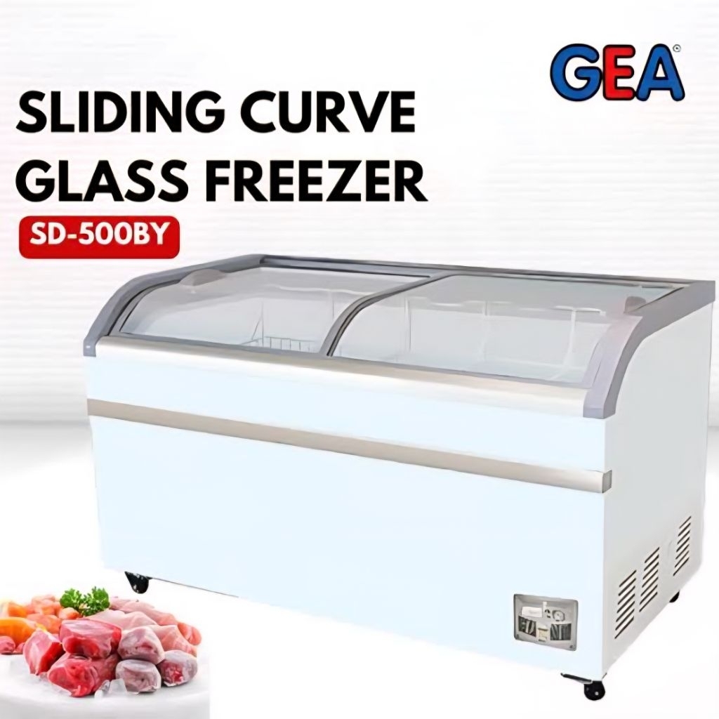 Sliding Curve Glass Freezer GEA 500 Liter SD-500BY / sd 500By / Sd 500 By
