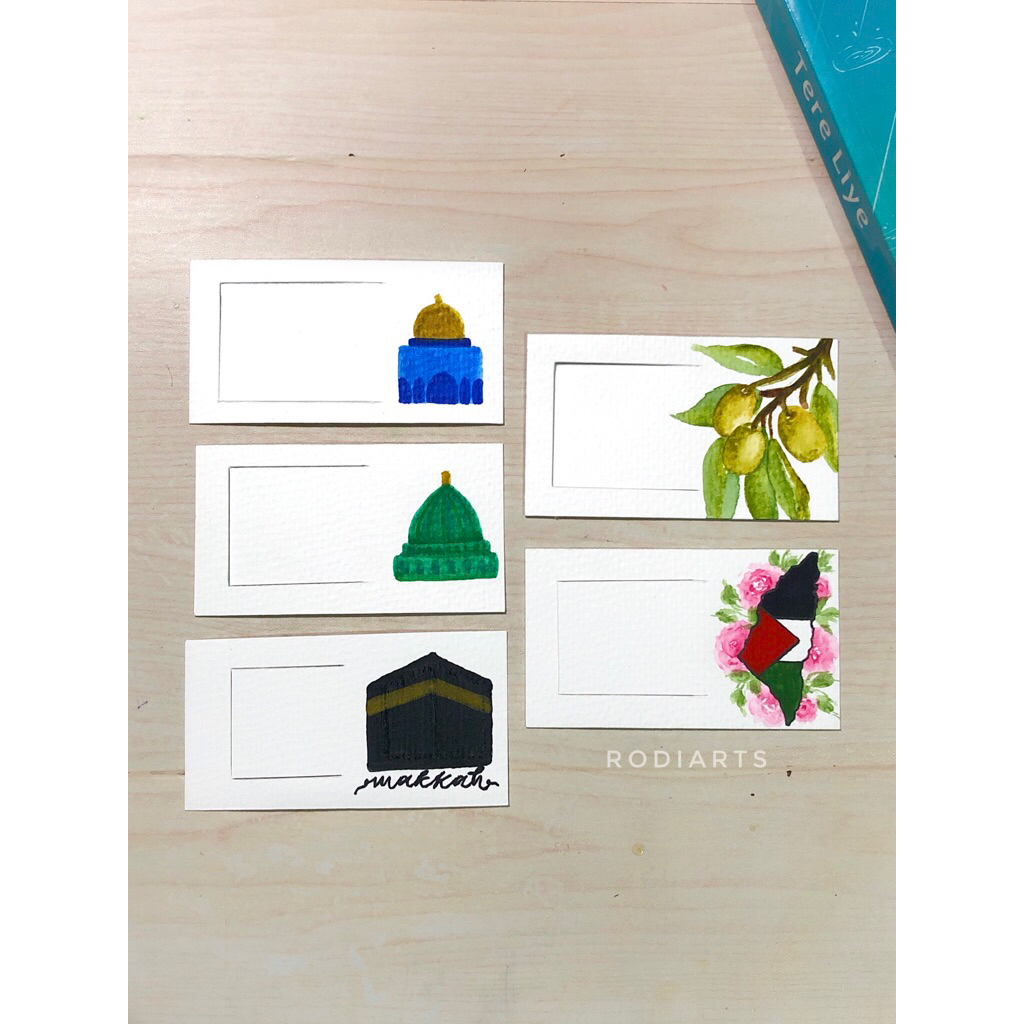 

HANDMADE BOOKMARK/PEMBATAS BUKU LUKIS (Bagian Samping) KABAH NABAWI AL-AQSA PALESTINA