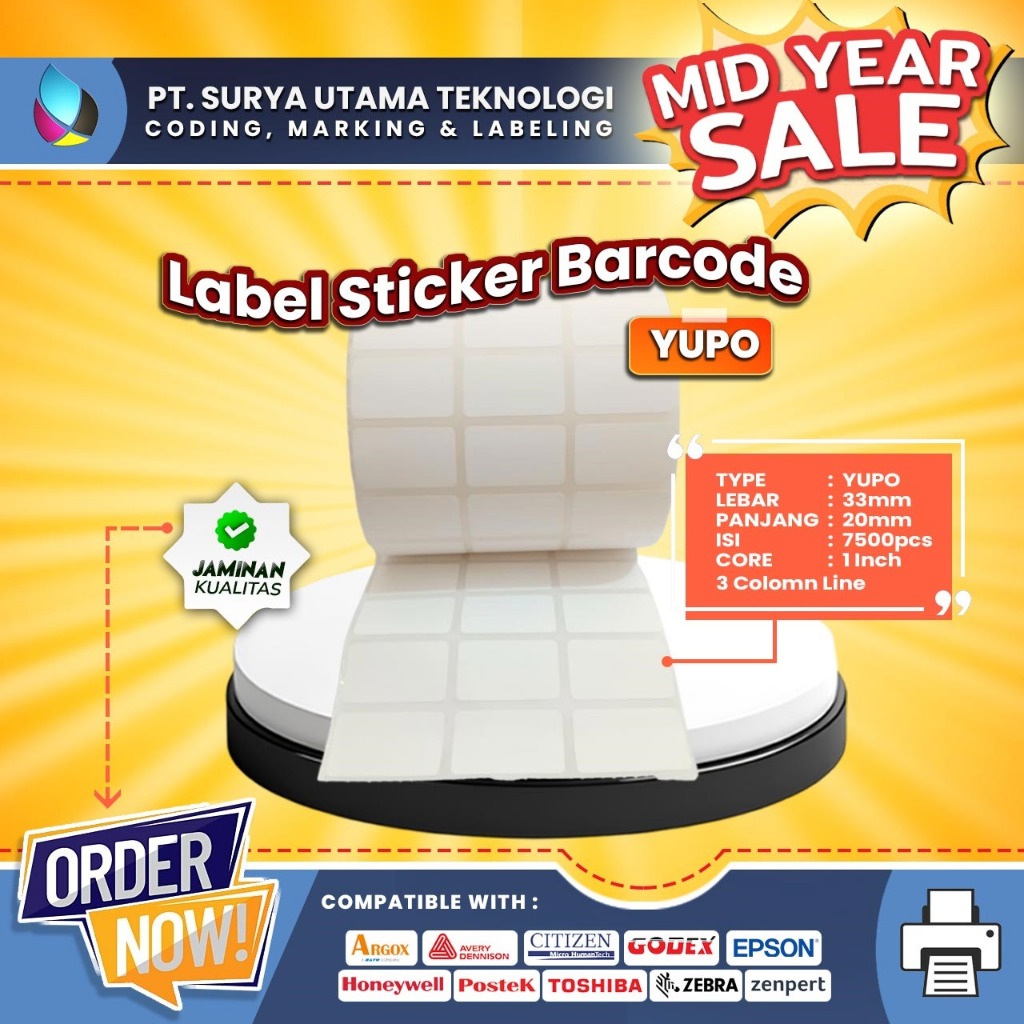 

Label Sticker Barcode Yupo 33mm X 20mm 2Line 7500 Pcs Per Roll Perforasi