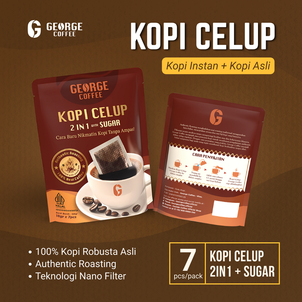 

Kopi Celup 2in1 George Coffee Kopi Robusta+Gula Authentic Roasting