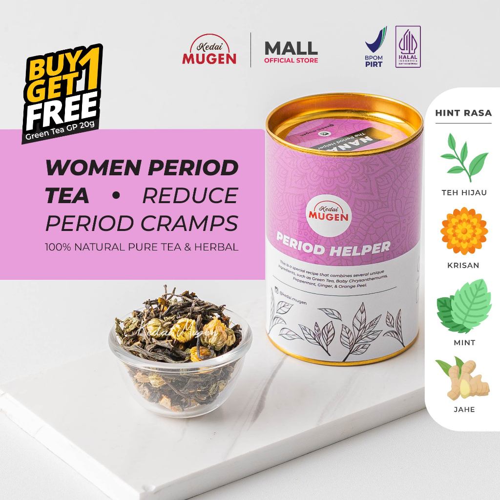

Teh Hijau Jahe Mint Pereda Nyeri Haid/ Tea Blend - Period Helper Kedai Mugen 30g