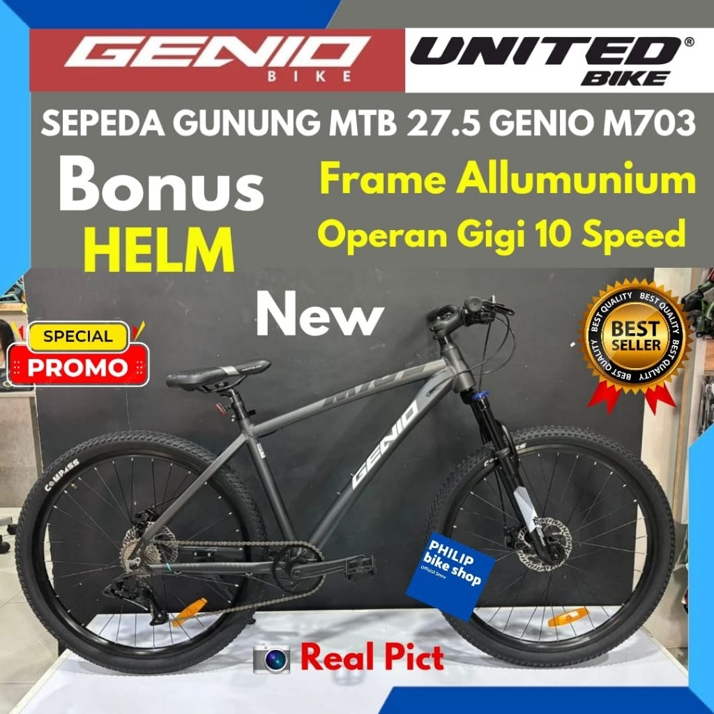 Sepeda Gunung 27.5 MTB Genio M703 Frame Allumunium 10 Speed Terbaru