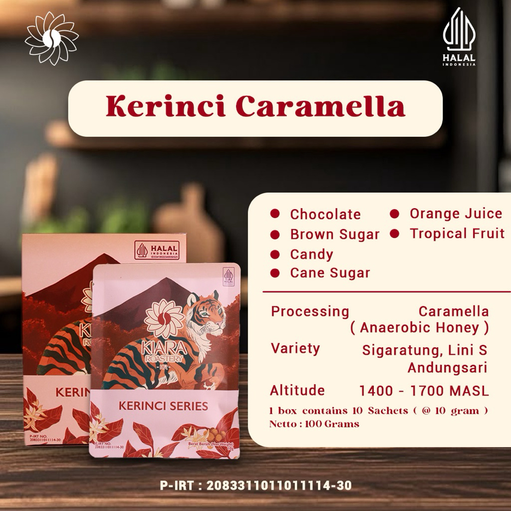 

Kerinci Caramella Drip Bag | Kopi 100% Full Arabica | Specialty Grade Coffee | Bubuk Kopi Langsung Seduh | Kiara Roastery