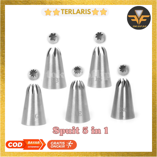 FF Spuit Kue Spuit Bunga 5 Pcs Set / Icing Sugar Spuit Cake Decoration Spuit Kue Kering Kue Semprit