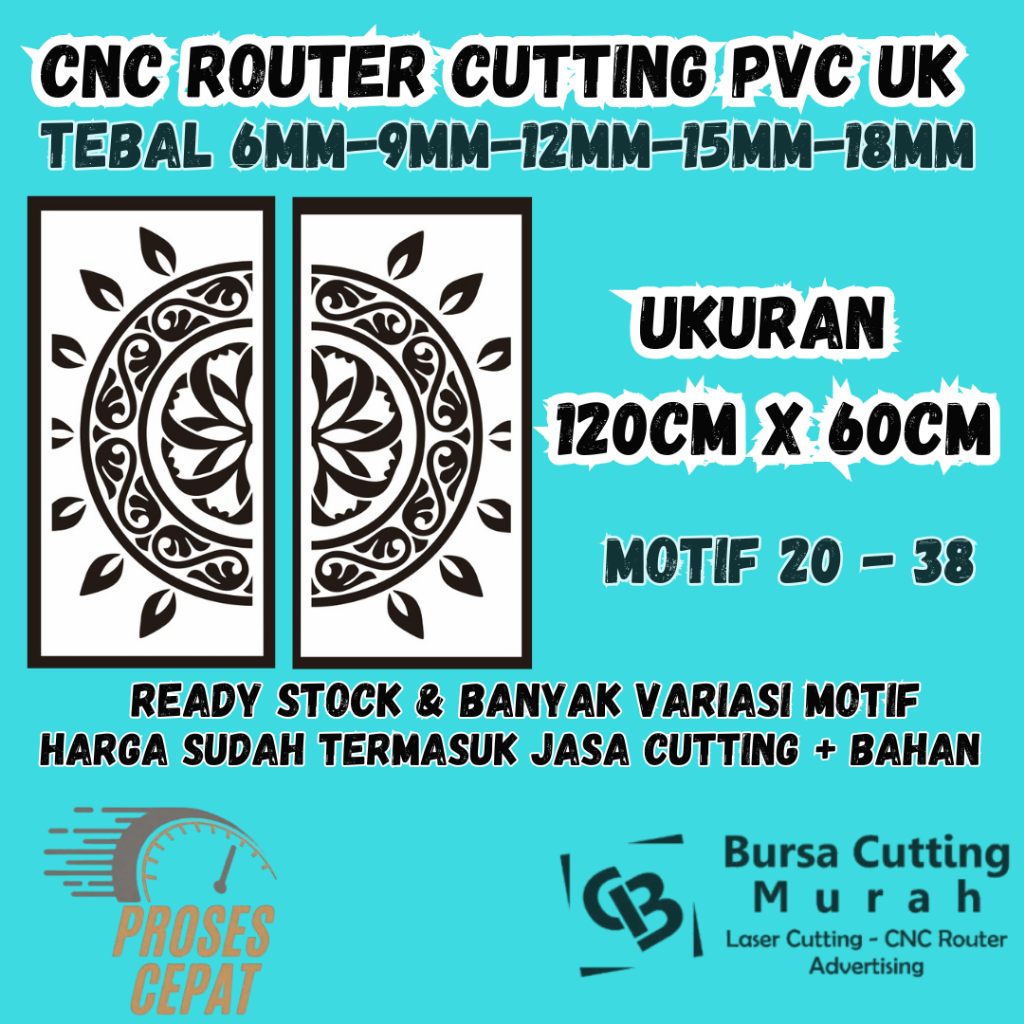 CNC Router PVC Foam Board Ukuran 120CM X 60CM - Ornamen Ventilasi Bahan PVC Foam Board Laser Cutting