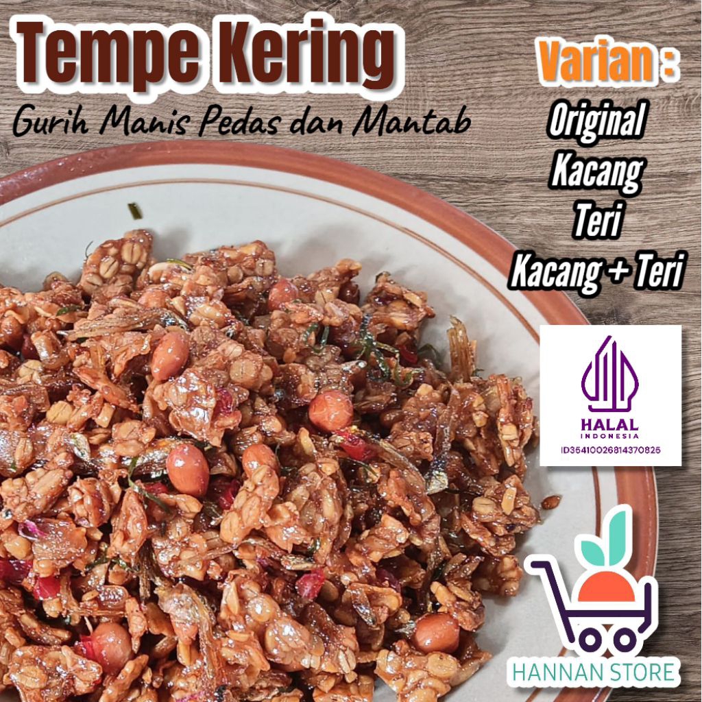 

tempe kering (varian : original, teri dan kacang)