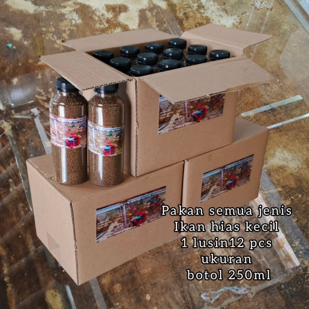 Pakan Ikan Hias Kecil Neon Tetra Glowfish Cupang Guppy Molly Danio Isi 12 Botol 250ml