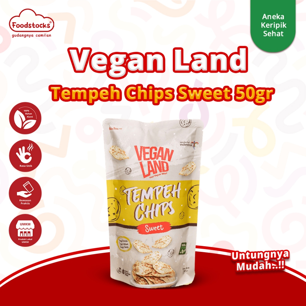 

Vegan Land - Tempeh Chips Keripik Tempe Manis Non GMO Cemilan Sehat 50 gr