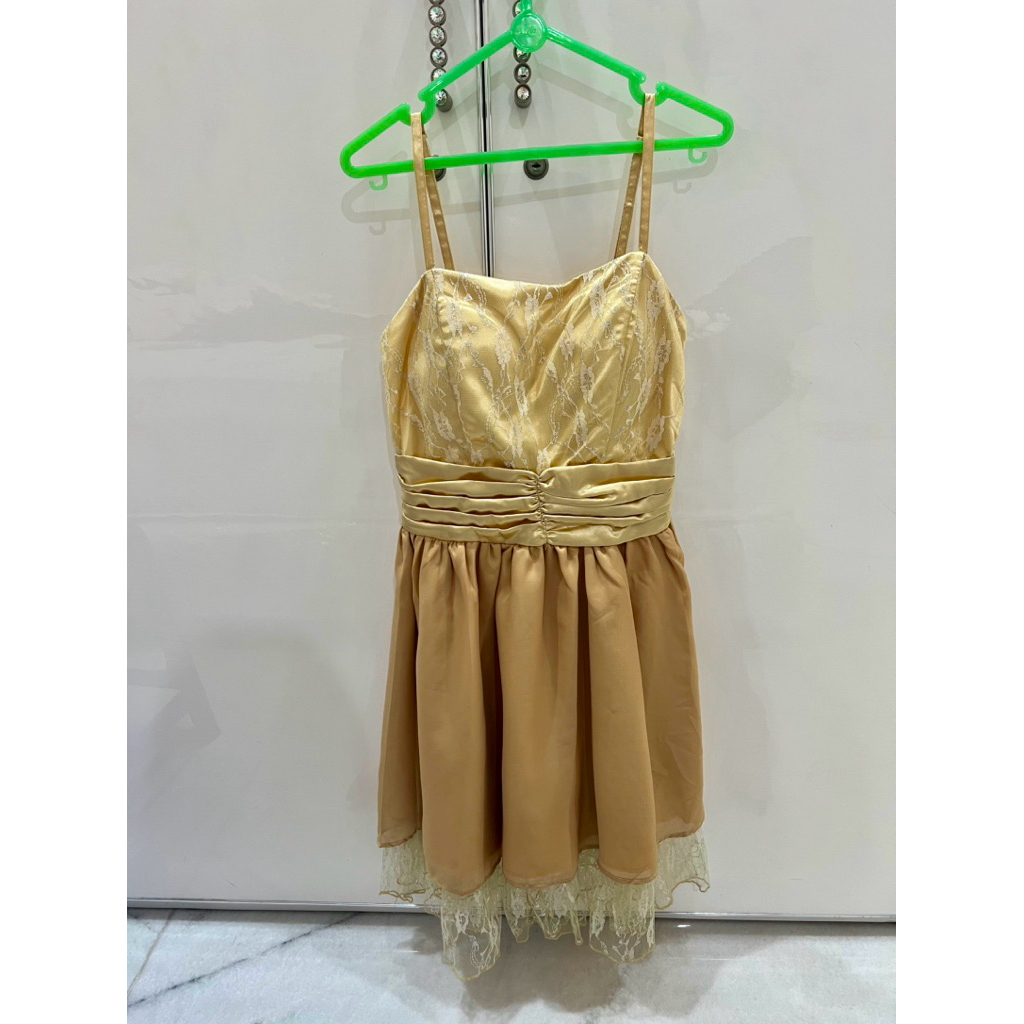 MINI DRESS GOLD PARTY DRESS GAUN EMAS