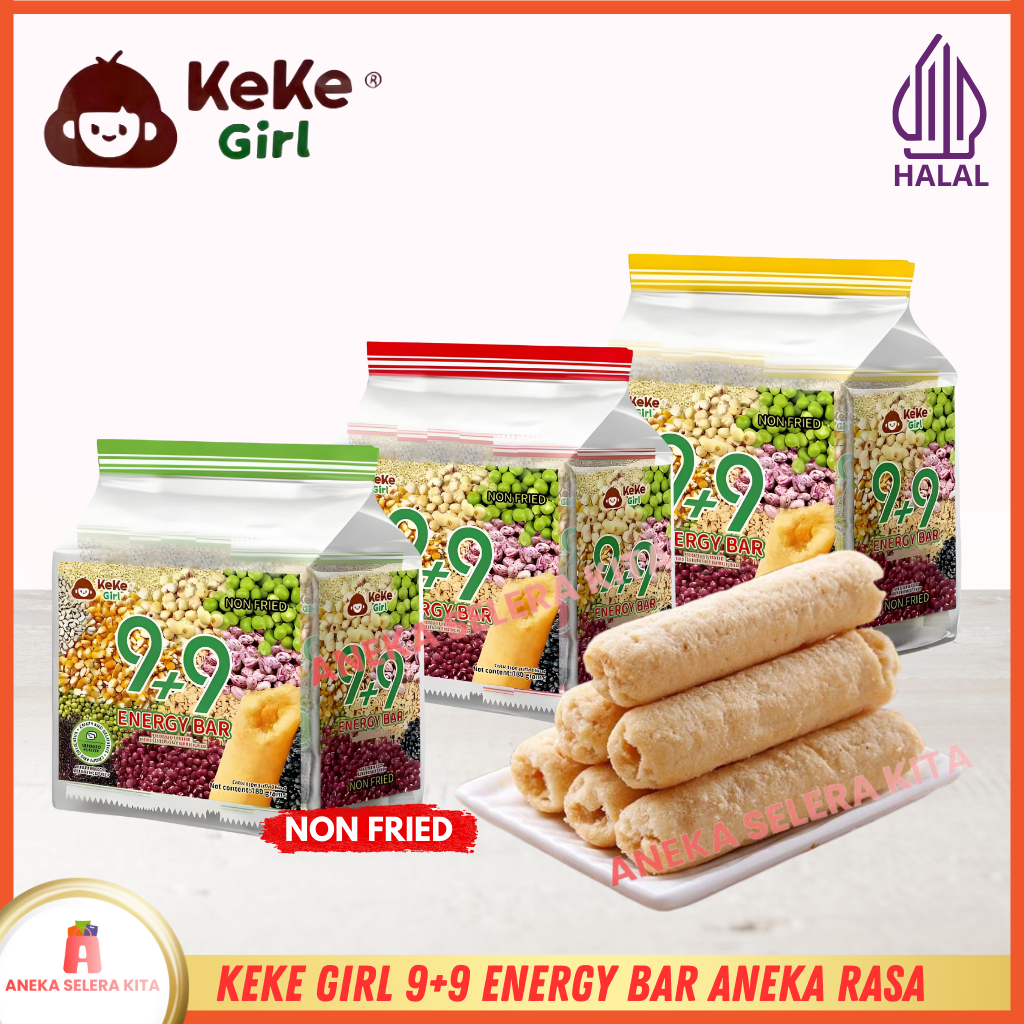 

Keke Girl 9+9 Energy Bar Snack Sehat Tanpa Goreng Rasa Peanut, Seaweed & Egg Yolk - Halal 180g