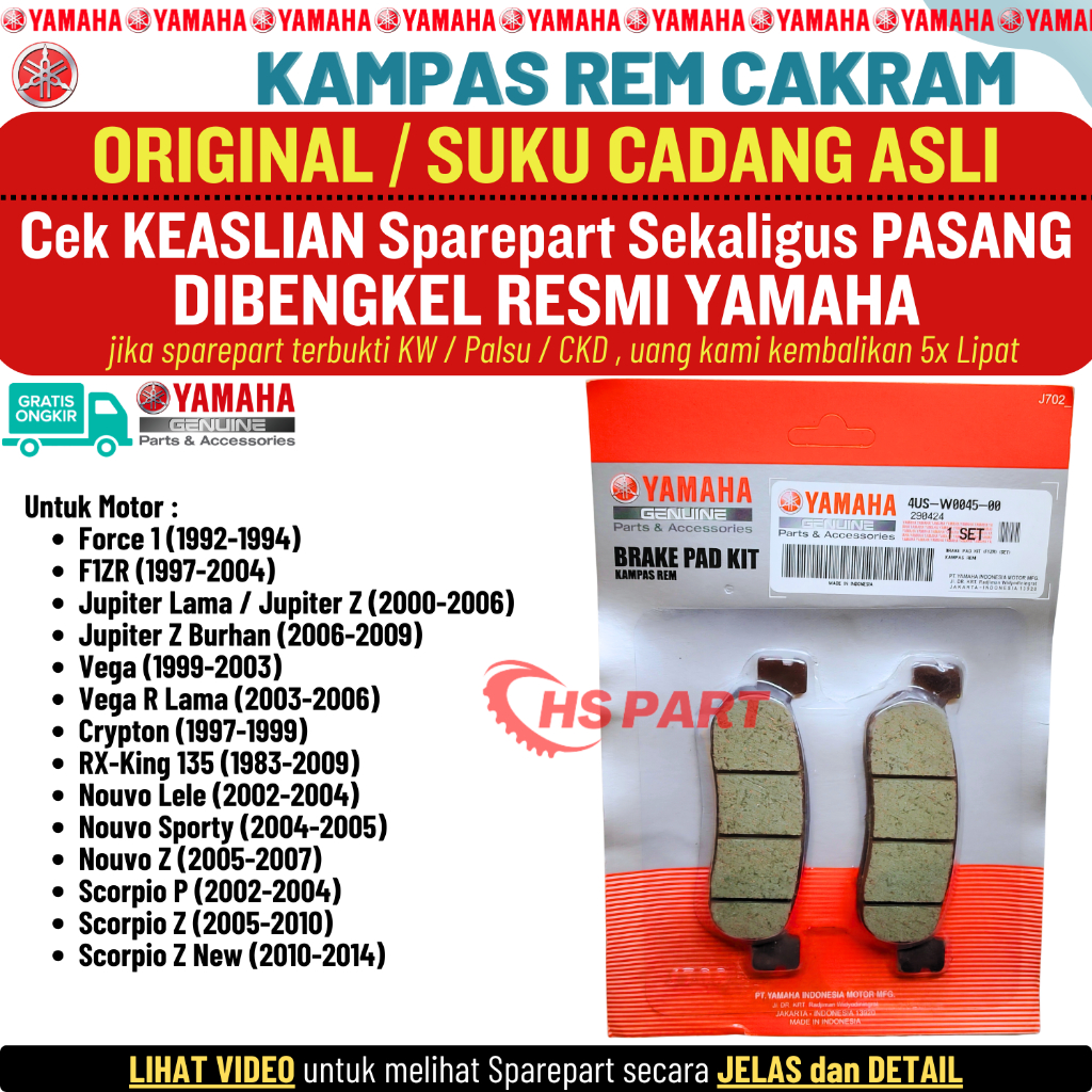 Kampas Rem Depan Cakram Jupiter Z Burhan Vega Crypton RX King Nouvo Scorpio Original Yamaha 100%