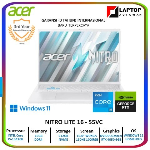 Acer Nitro Lite NL16 71G 55VC i5 13420H/16GB/512GB SSD/RTX4050/16 WUXGA/Windows 11+Office Home 2024