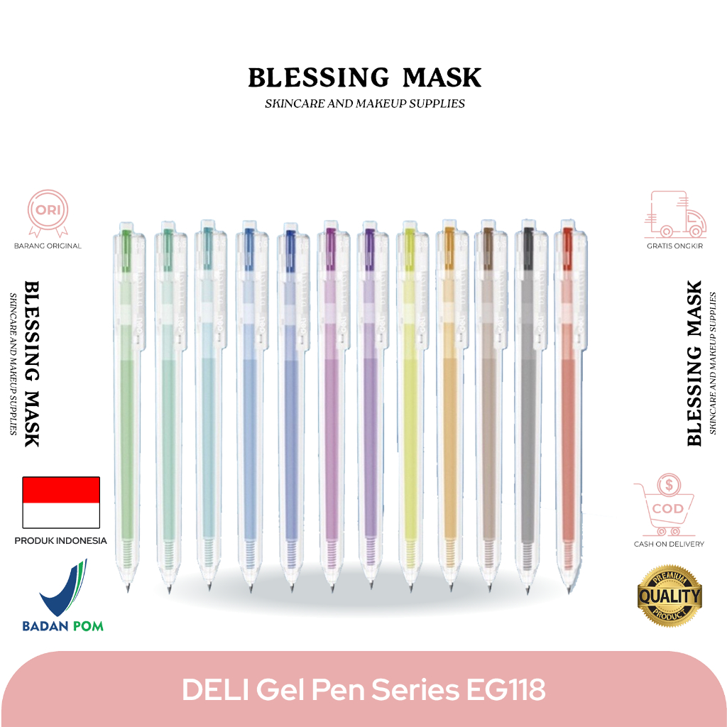 

DELI Gel Pen | Bolpoin | Pulpen Gel 0.5 mm Berbagai Macam Warna EG118 | Pulpen Warna | BlessingmaskOfficial ATK