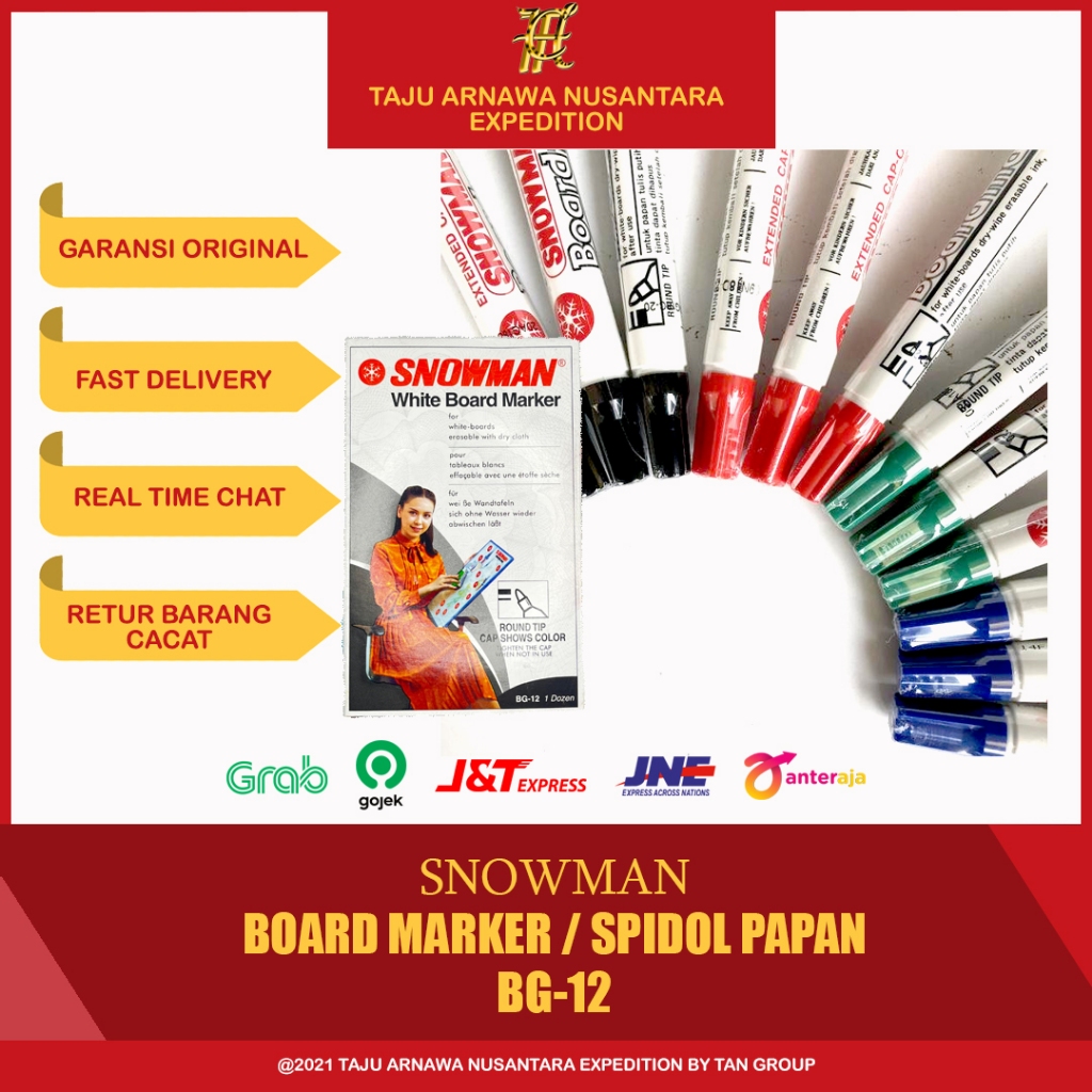 (1PACK) Snowman Whiteboard Maker BG-12 / Spidol Papan Snowman BG 12