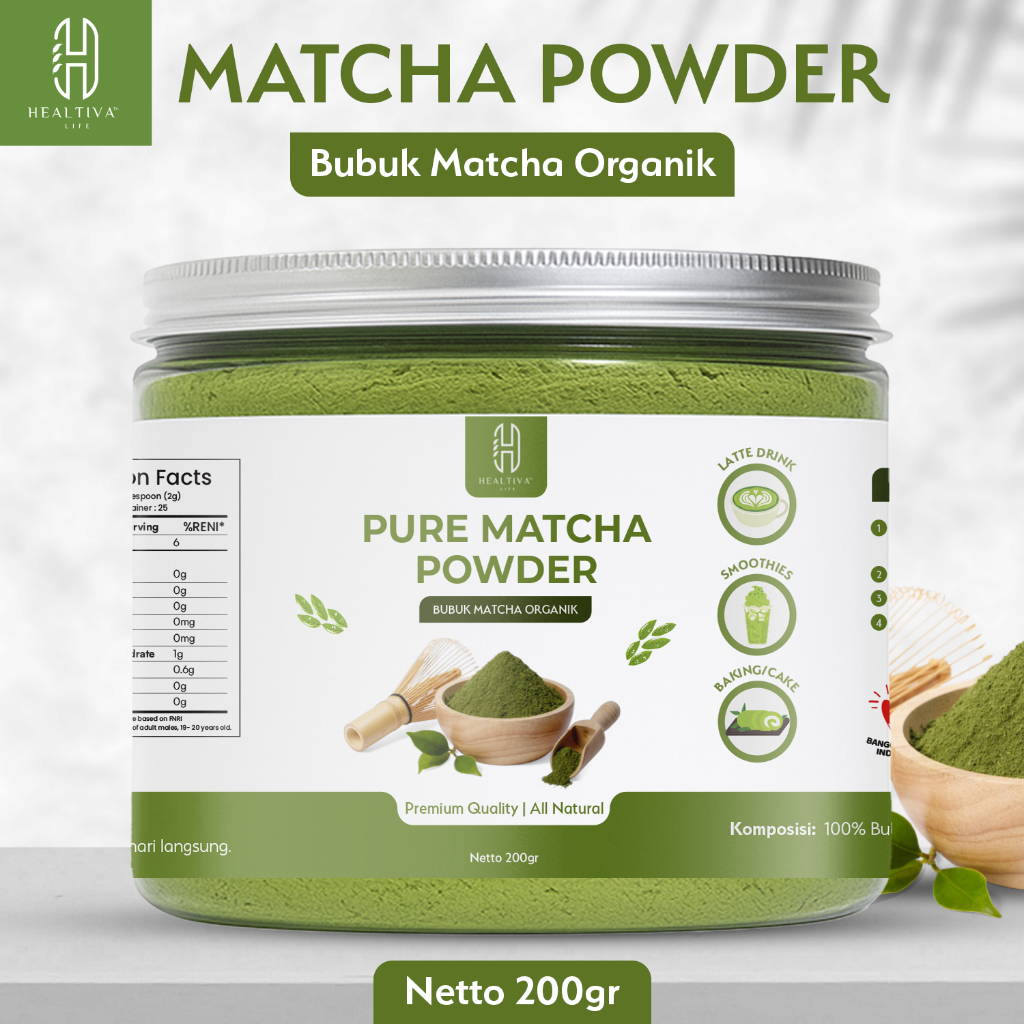 

HEALTIVA Pure Matcha Powder Premium Matcha Bubuk Matcha Organic & Original 200gr