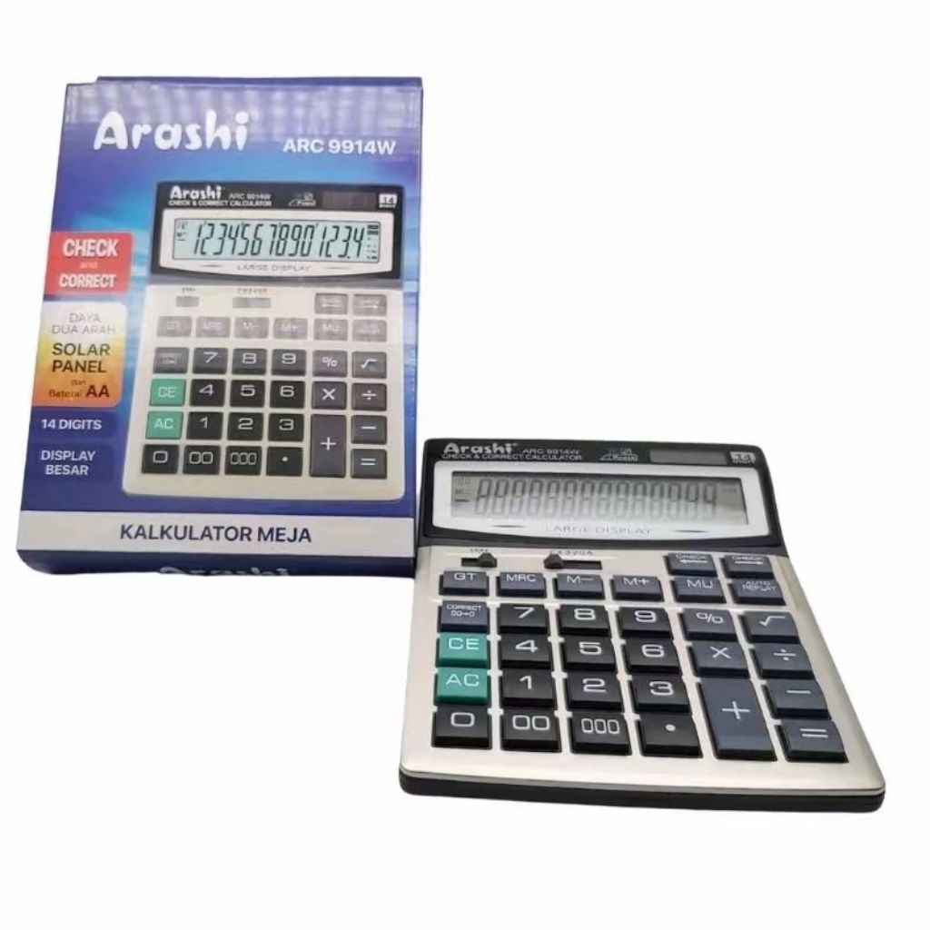 

Arashi Kalkulator arc 9914 W | Calculator Dagang 14 digit | Check Correct Layar Besar