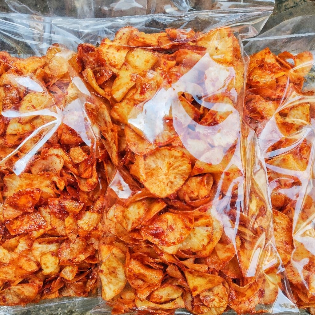 

KERIPIK SINGKONG BALADO 1kg/KRIPIK SANJAY/PEDAS MANIS/DAUN JERUK/SINGKONG LENGKET/RENYAH