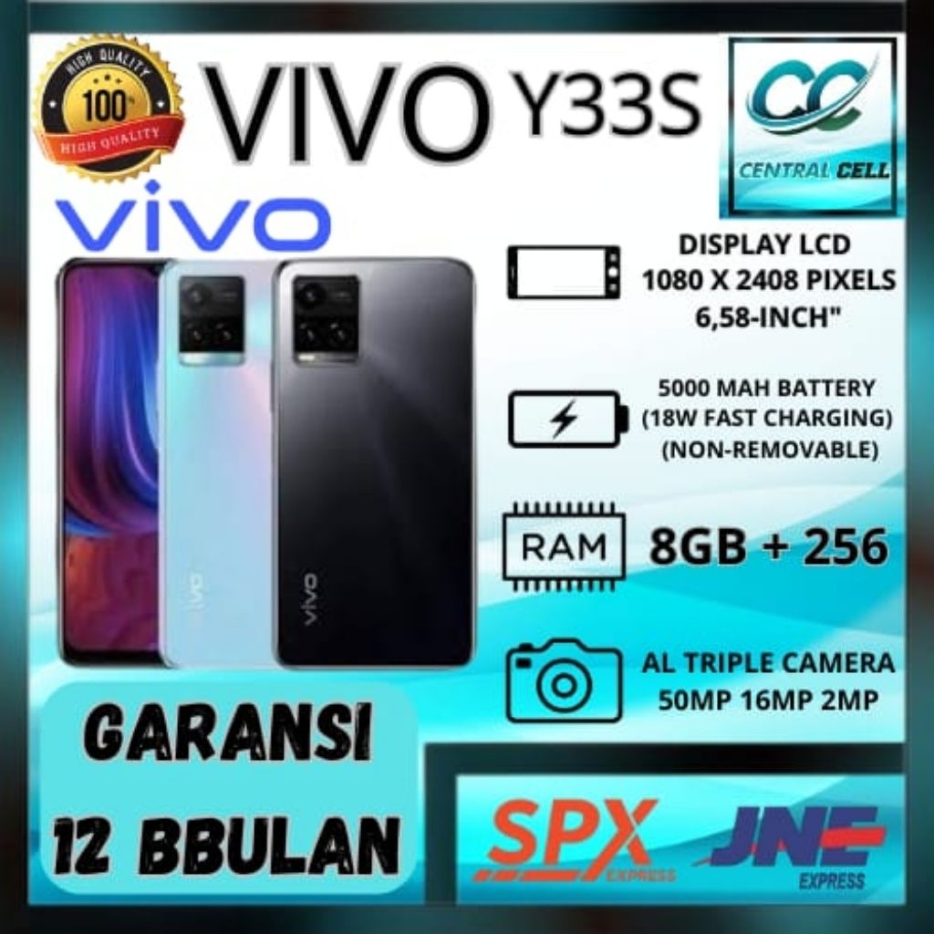 [NEW] HP VIVO Y33S Ram8+256GB Display 6,58 inches +Camera 50MP+Battery 5000mAh+Garansi 12bulan