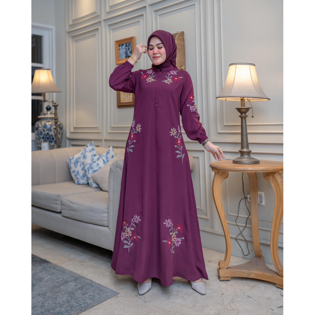 GAMIS ARRAYA BORDIR TERBARU Arraya Drees Motif Bordir Bunga Terbaru Abaya Bordir Gamis Raya Gamis Bo