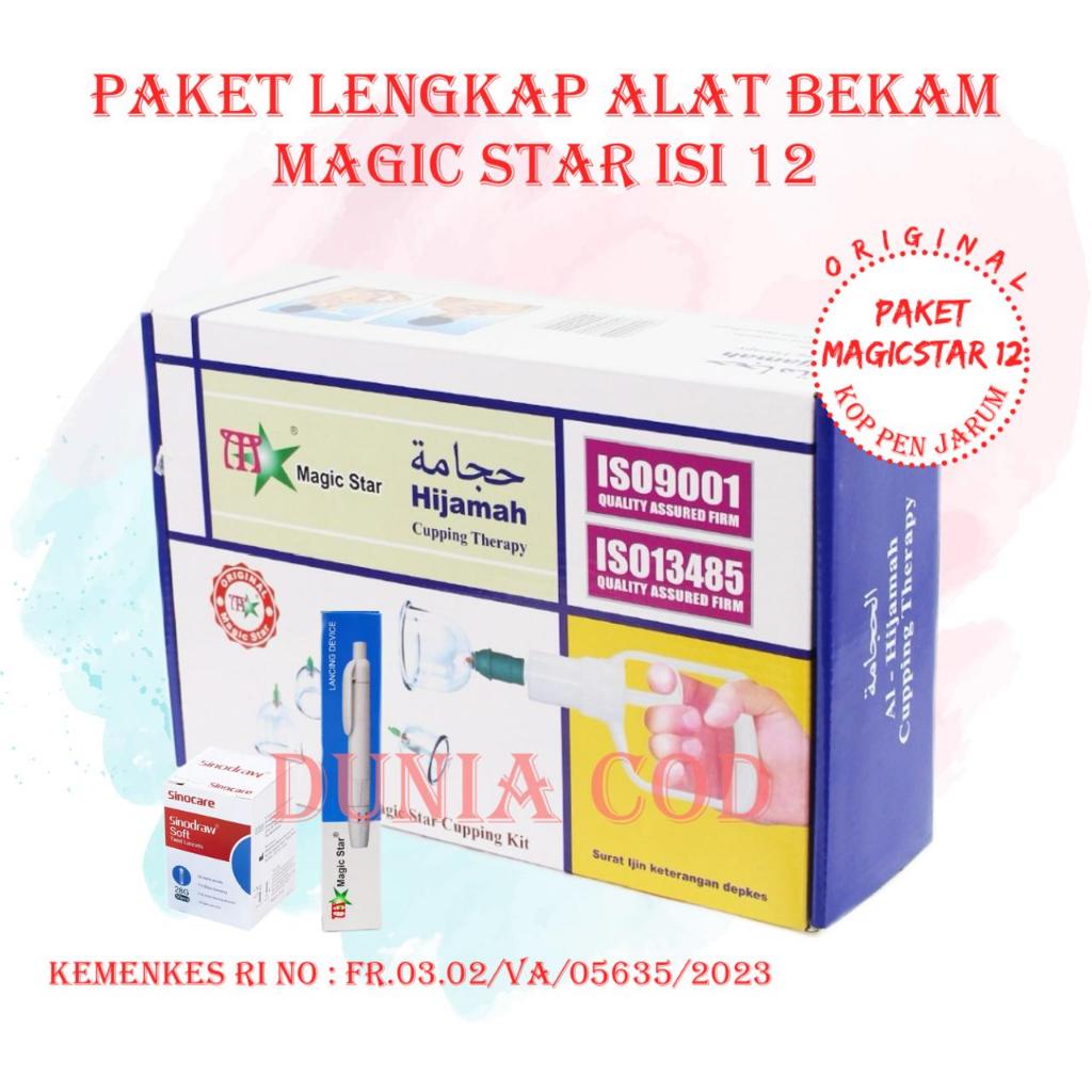 Paket Lengkap Alat Bekam Magic Star 12 + Pen Bekam Magicstar + Jarum Sinocare  / Kop Angin MS 6 + Pe