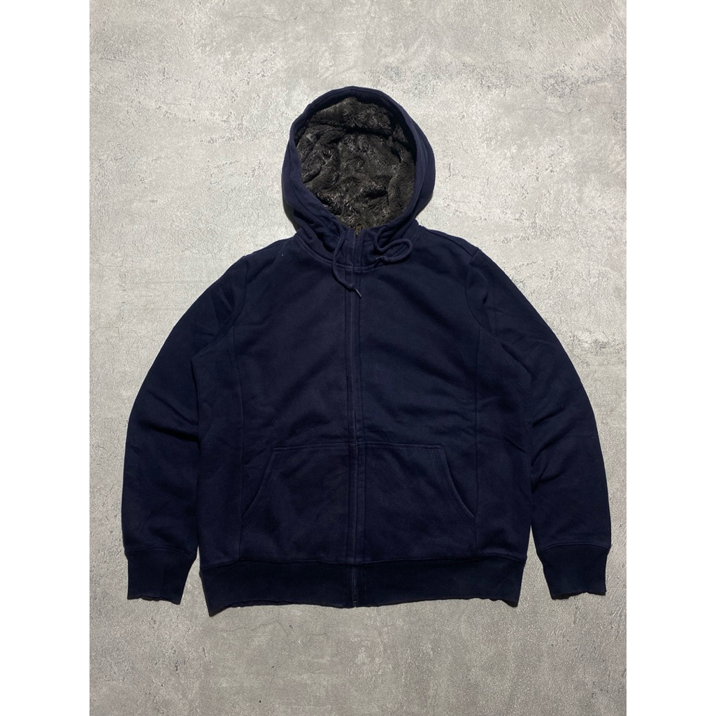 ~ UNIQLO HOODIE sherpa ~ harga 90rb co lewat oren ~ warna:drak navy L(65x56)like new seperti baru