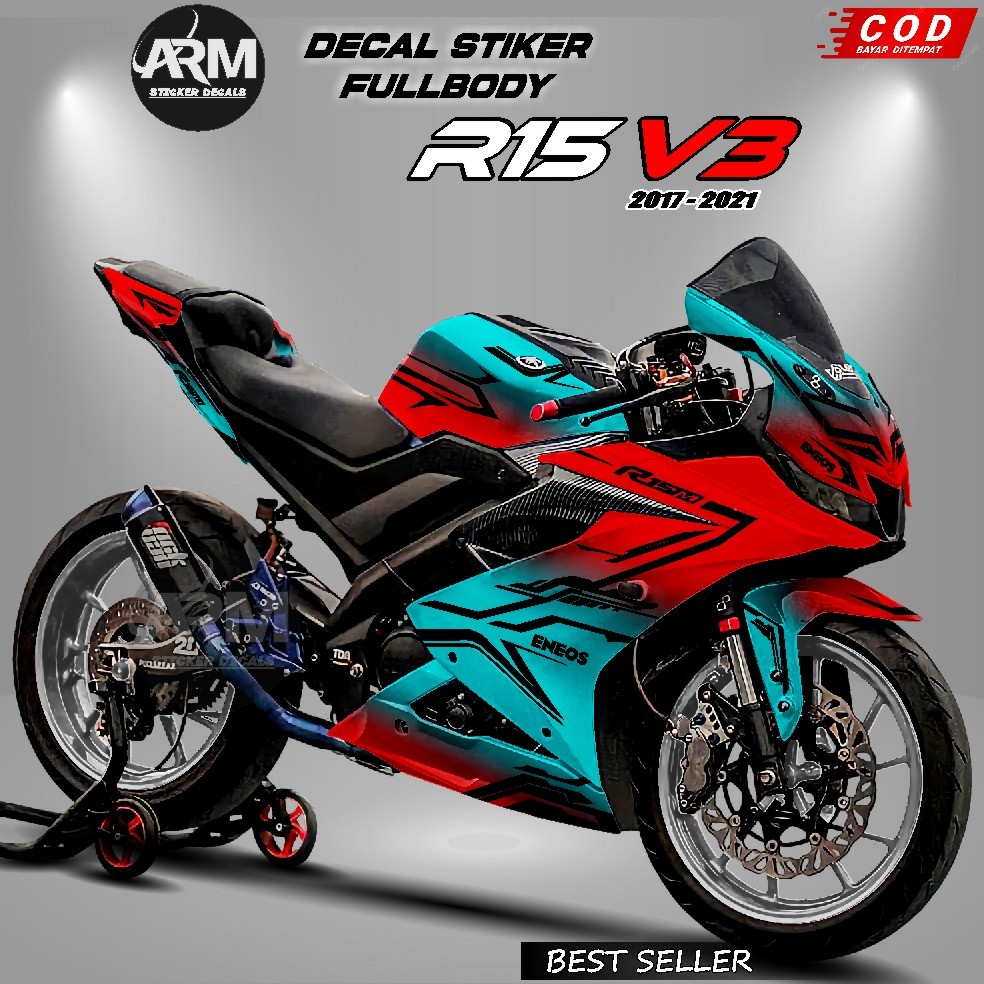 Decal R15 V3 Stiker Decal Motor R15 V3 Sticker Yamaha R15 V3 Fullbody Motif Matrixline Bunglon Merah