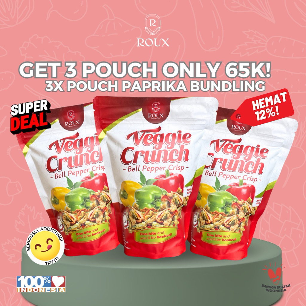 

PAKET BUNDLING ROUX VEGGIE CRUNCH KERIPIK PAPRIKA PREMIUM RENYAHENAK SEHAT HEALTY SNACK