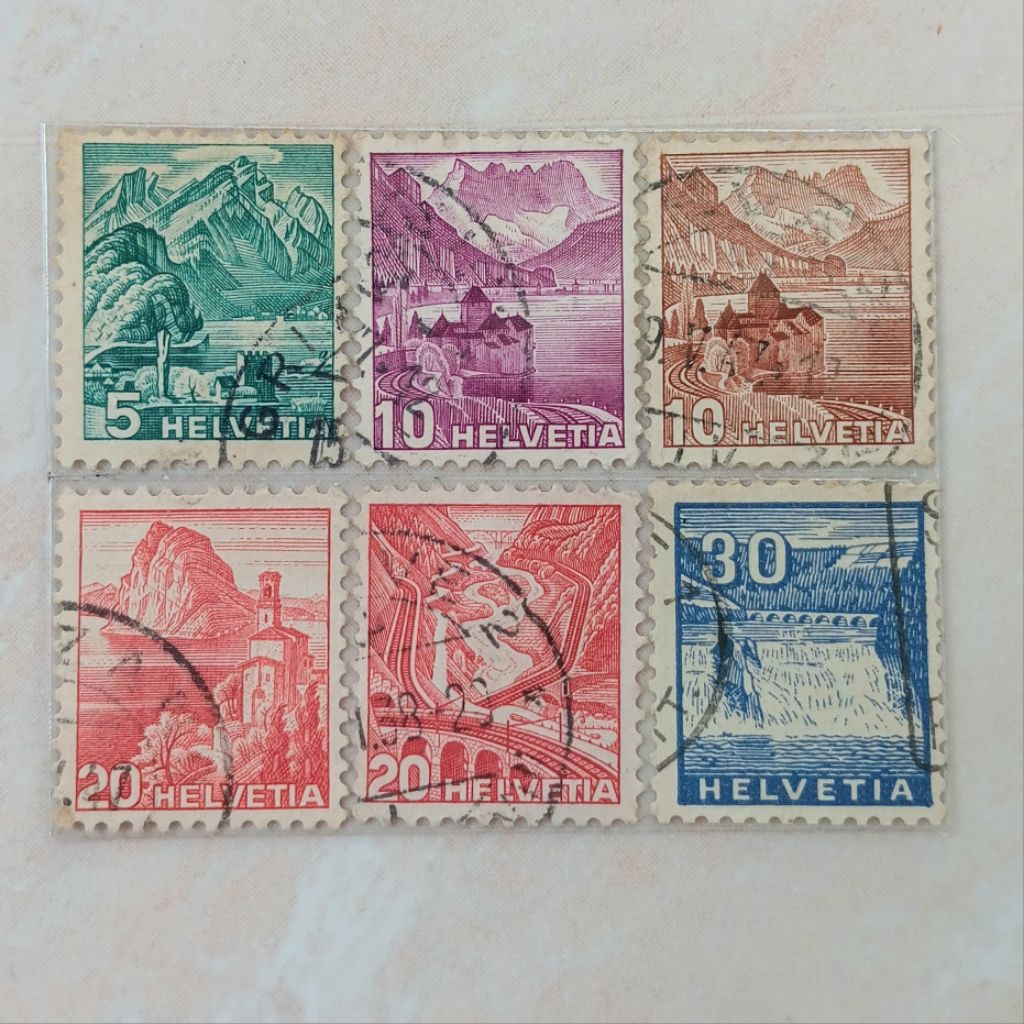 

(OG) Perangko Swiss 1936 - 1942 Landscapes (1936-42) Set 6 pcs Used