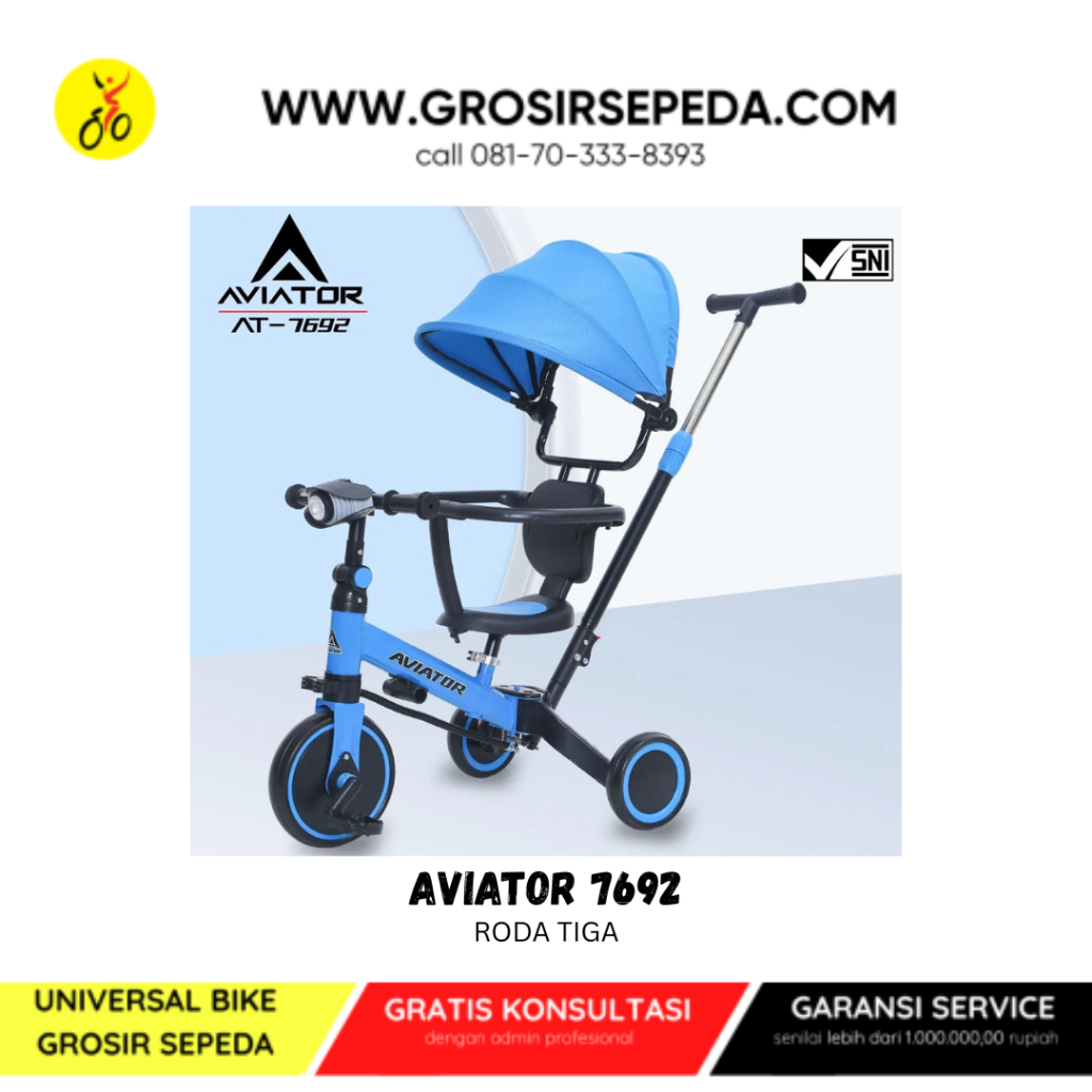 Aviator AT-7692 Sepeda Roda Tiga Anak Bisa Lipat Kanopi Dorongan Aman