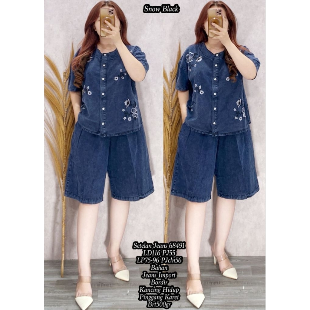 68491 SETELAN JEANS IMPORT / SETELAN JEANS WANITA / SETELAN JEANS JUMBO / READY / REALPICT