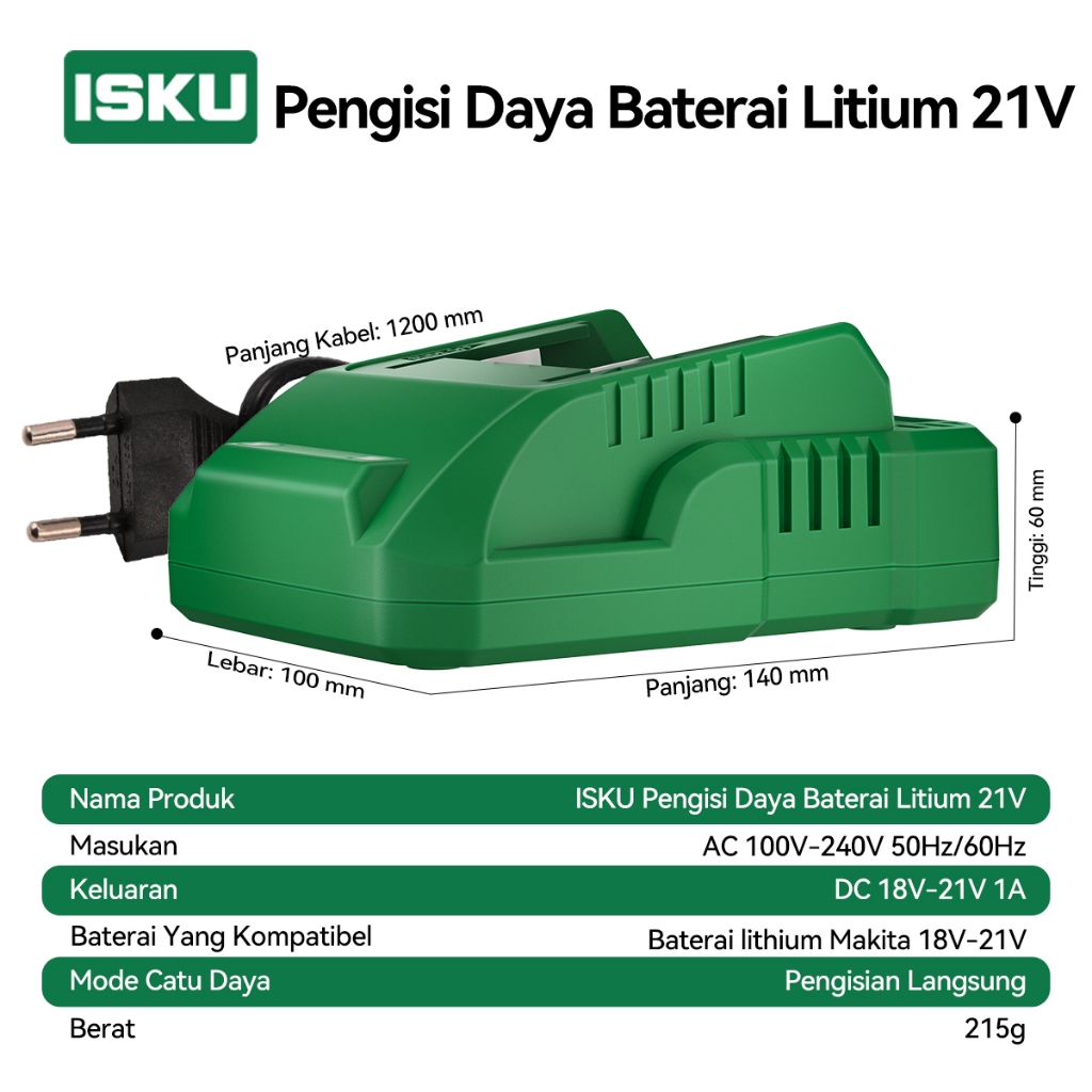 ISKU Makita Adaptor Charger Baterai Lithium DC Adaptor Cas 18V/21V Fast Charger Cepat Aman/Bor Cordl