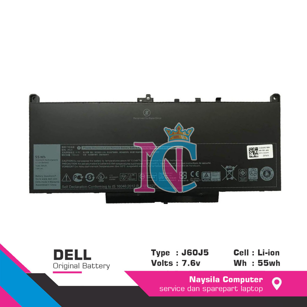 J60J5 Battery For Dell Latitude 14 E7470 E7270 Ultrabook 55Wh