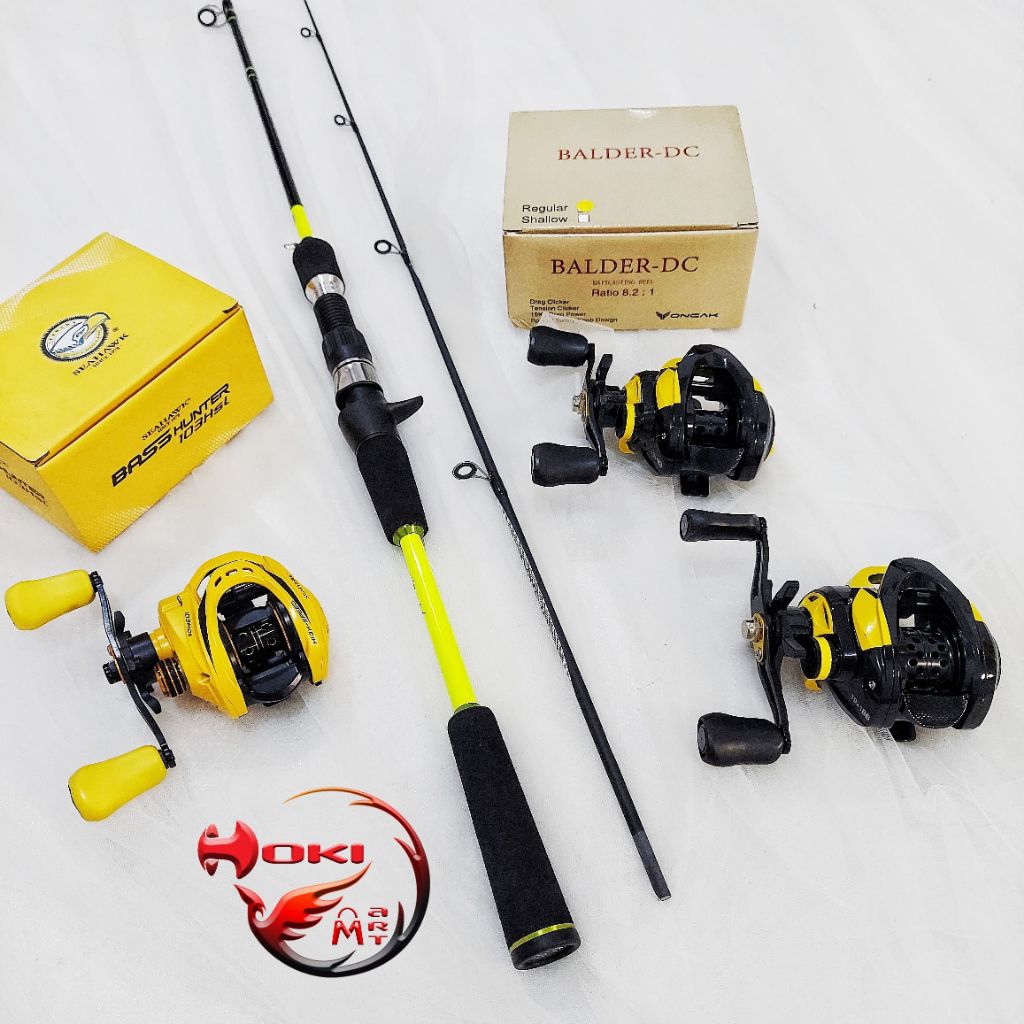 Free soft lure Joran set bc swan fish hunter + reel oncak balder / seahawk bass hunter / set joran b