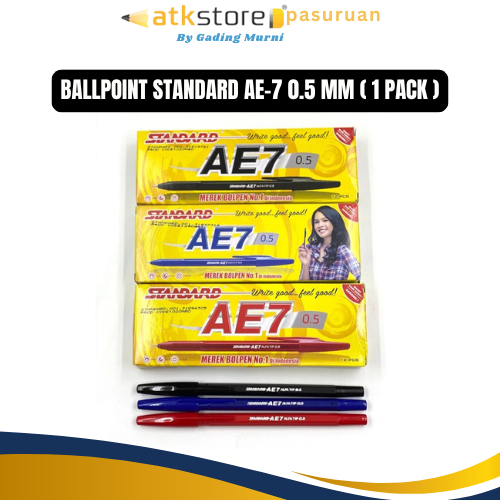 

( 1 LUSIN / 12 PCS ) BOLPEN STANDARD AE-7 0,5 mm / Pulpen Bolpoin Standard AE-7