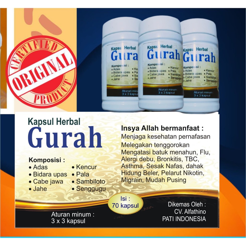 KAPSUL HERBAL GURAH │ KAPSUL HERBAL GURAH DAHAK │ KAPSUL GURAH NAFAS SUARA isi 70 kapsul