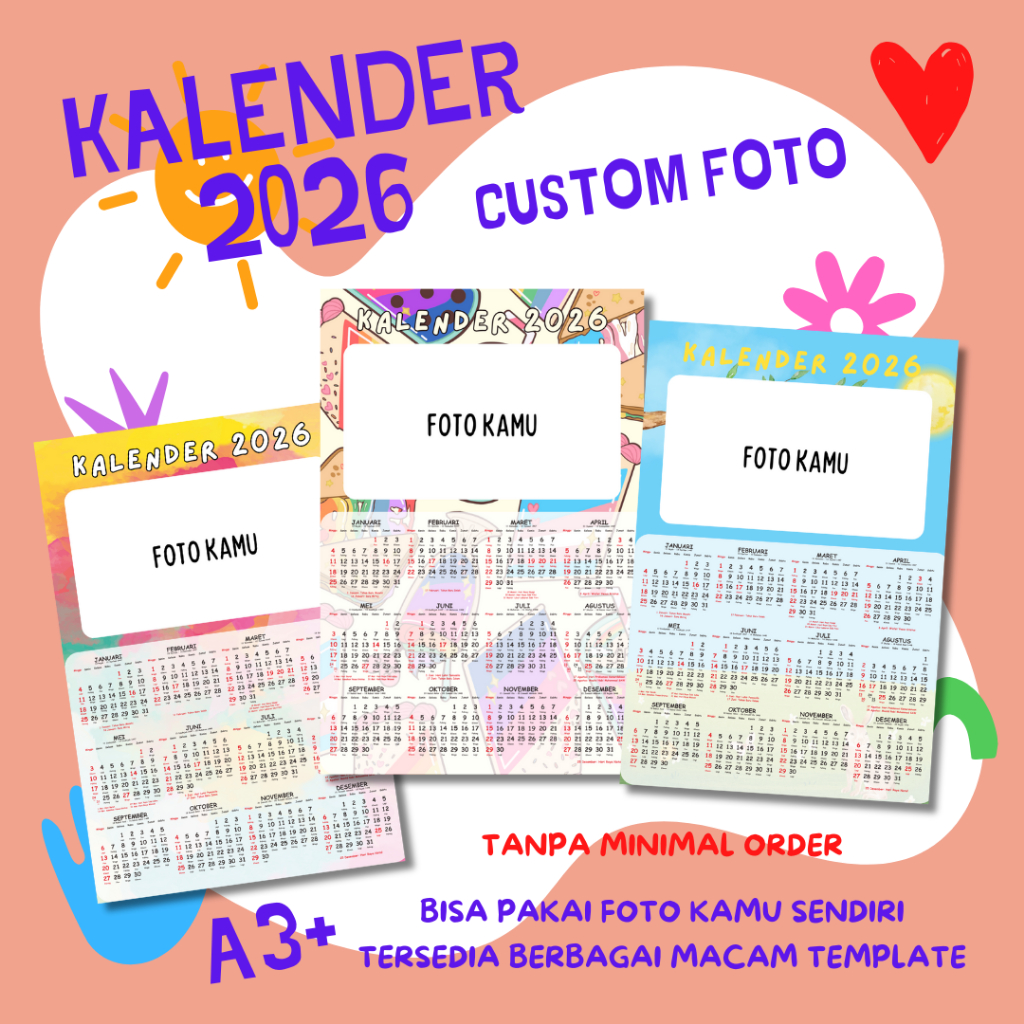 

[12 Bulanan A3+] Kalender Dinding 2026 Kalender 12 Bulanan Custom Foto Logo Nama Usaha - Tanpa Minimal Order